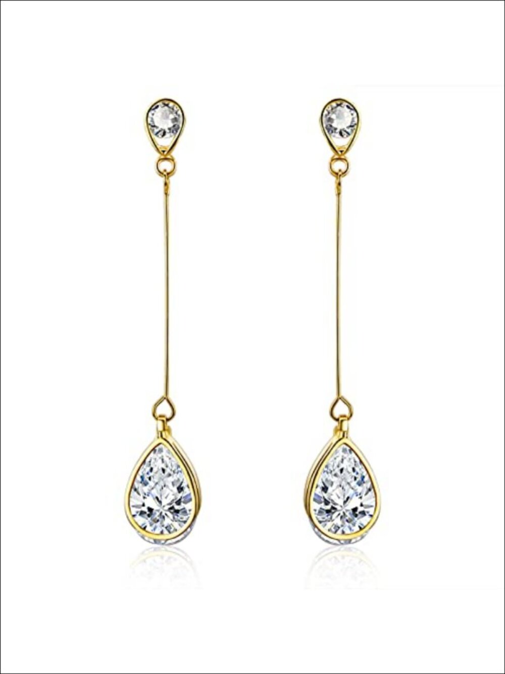 18K Gold Plated Cubic Zirconia Teardrop Dangle Earrings for Women Bridal Wedding